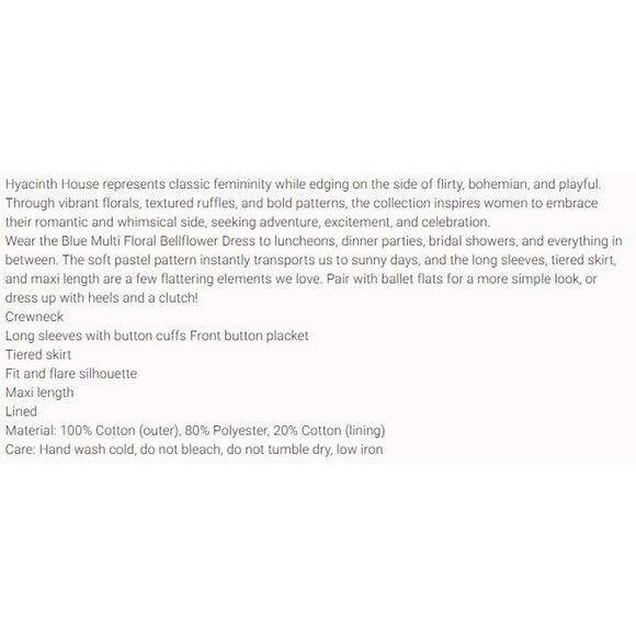 TUCKERNUCK Hyacinth House Multi Floral Bellflower Long Sleeve Maxi Dress NWT XS - Picture 11 of 11